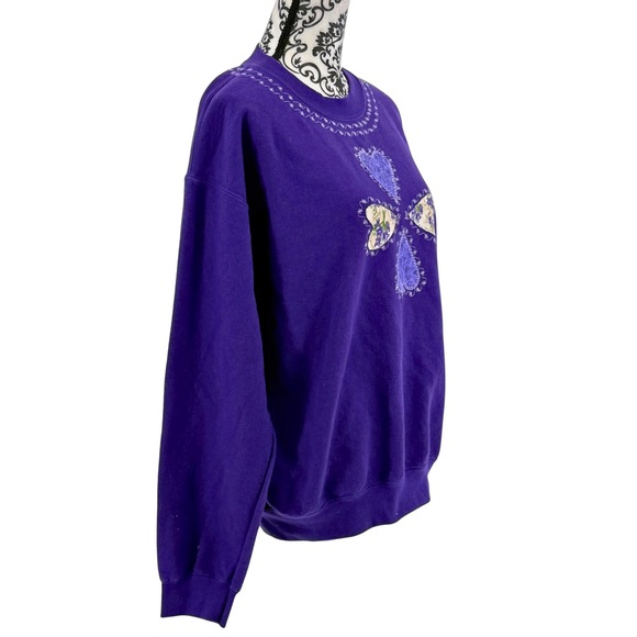 Gildan Purple Crew Neck Heart Patchwork Sweatshirt Coquette Cottagecore Vintage - Picture 3 of 12